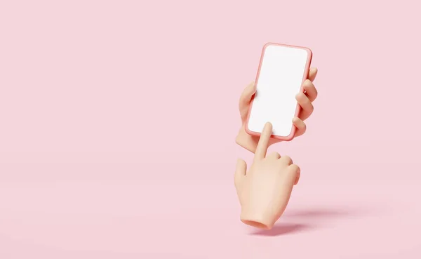 Mão Segurando Smartphone Isolado Fundo Rosa Mão Usando Telefone Celular — Fotografia de Stock