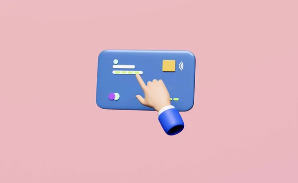 Χέρι Χρησιμοποιώντας Πιστωτική Κάρτα Απομονώνονται Ροζ Φόντο Πράξη Πληρωμής Online — Φωτογραφία Αρχείου