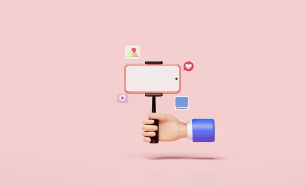 Social Media Mit Handy Smartphone Und Stativsymbolen Auf Rosa Hintergrund — Stockfoto