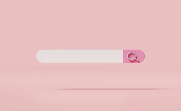 3d search bar blank with magnifying glass isolated on pink background. minimal web search engine or web browsing concept, 3d render illustration