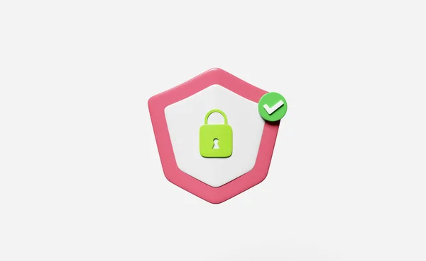 Shield Lock Padlock Key Checkmark Icon Isolated White Background Internet — Stock Photo, Image