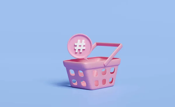 Winkelwagen Roze Mandje Tag Zoeken Geïsoleerd Blauwe Achtergrond Minimaal Concept — Stockfoto