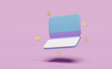 3D banka hesap defteri, içinde para olan hesap defteri pembe arka planda izole edilmiş. Tasarruf, finans sektörü, bankacılık ödemesi, asgari konsept, 3D resimleme