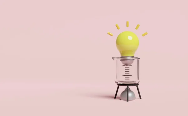Experimenteerset Met Gele Gloeilamp Bekerglas Alcohollamp Geïsoleerd Roze Achtergrond Idee — Stockfoto