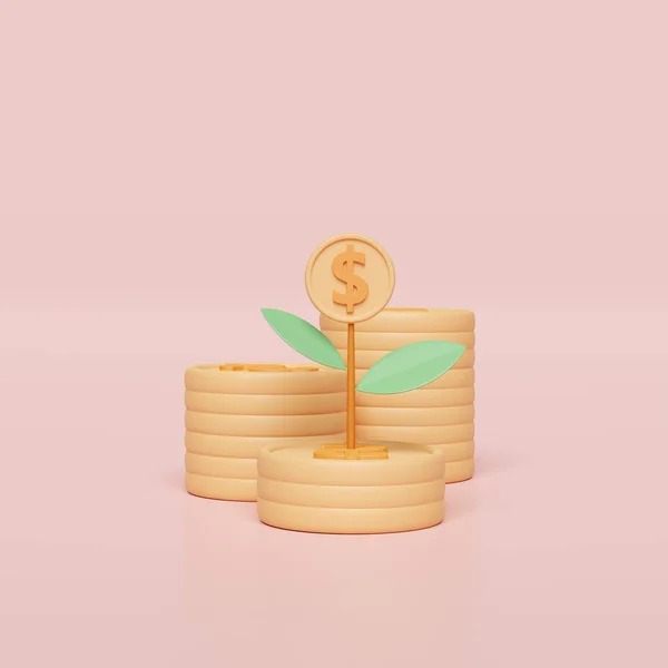 Pile Coins Stack Isolated Pink Pastel Background Financial Success Growth — 스톡 사진