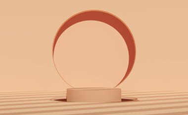 3d beige cylinder stage podium empty with shadow, abstract geometric cosmetic showcase pedestal beige background. minimal modern scene, 3d render illustration 