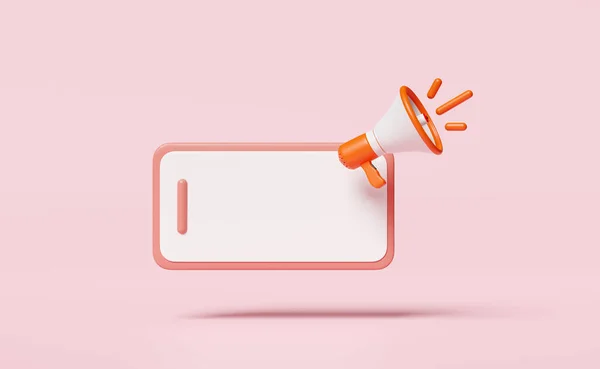 Mobiele Telefoon Oranje Smartphone Met Megafoon Handspeaker Geïsoleerd Roze Achtergrond — Stockfoto