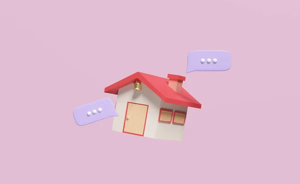 Red House Chat Bubbles Isolated Pink Background Online Shopping Search — Stockfoto