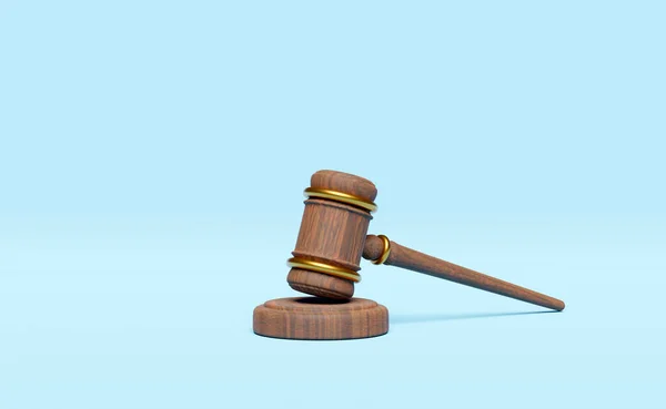 Wooden Judge Gavel Hammer Auction Stand Isolated Blue Background Law — Stockfoto