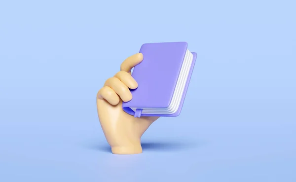 Hand Elinde Mor Ders Kitabı Kapalı Kitap Mavi Arka Planda — Stok fotoğraf