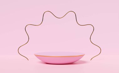Pembe sahne podyumu, 3 boyutlu soyut geometrik kozmetik vitrin kaidesi pembe arka plan. asgari modern sahne, 3D resimleme 
