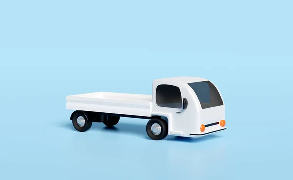 3d white delivery truck icon isolated blue background. business delivery, express service transport concept,  3d render illustration