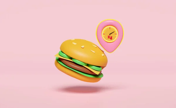 Burger Atau Hamburger Dengan Pin Menimbang Skala Yang Terisolasi Pada — Stok Foto