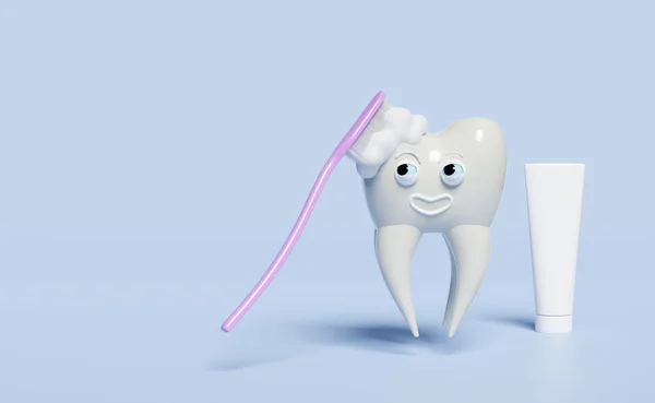 Dental Molar Teeth Model Icon Toothbrush Toothpaste Tube Face Bubble — Stock Photo, Image