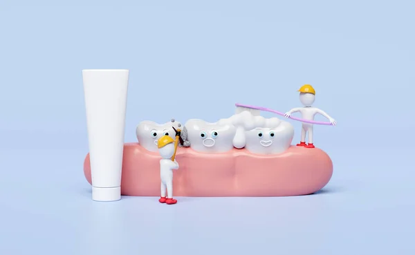 Stick Man Cleaning Plaque Limestone Dental Molar Teeth Model Icon — Stock Photo, Image