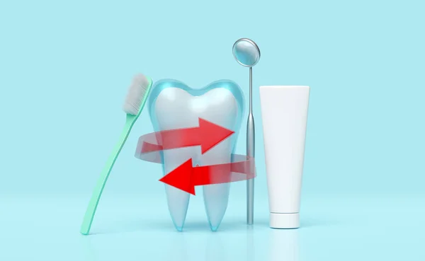 Dente Molar Dental Modelo Ícone Com Seta Espiral Vermelha Escova — Fotografia de Stock
