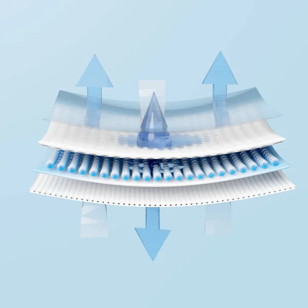 Synthetic Fiber Hair Absorbent Layer Sanitary Napkin Ventilate Shows Water — Foto de Stock
