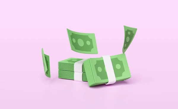 Dollar Banknote Stack Flying Banknotes Isolated Pink Background Economic Movements — Foto Stock