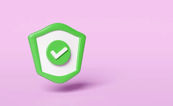 Green Shield Checkmark Icon Isolated Pink Background Internet Security Privacy — Foto de Stock