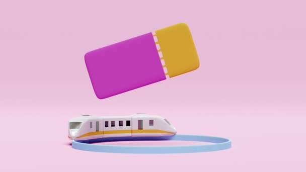 Animáció Égi Vonatjegyfoglalással Nyári Vasúti Utazási Szolgáltatással Rózsaszín Háttérrel Elszigetelt — Stock videók