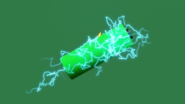 Animatie Met Batterij Opladen Indicator Donder Geïsoleerd Groene Achtergrond Opladen — Stockvideo