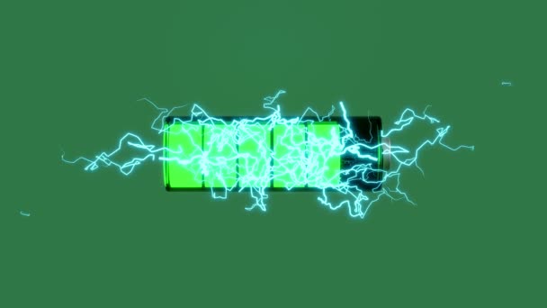 Animation Battery Charge Indicator Thunder Isolated Green Background Charging Battery — 비디오