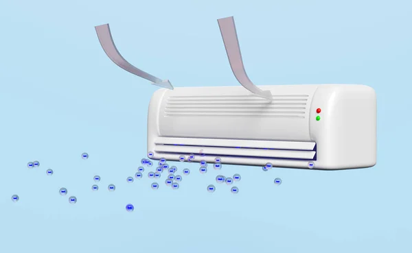 Légkondicionáló Rendszer Anion Ózon Nyíl Légáramlás Mutatja Elszigetelt Kék Alapon — Stock Fotó