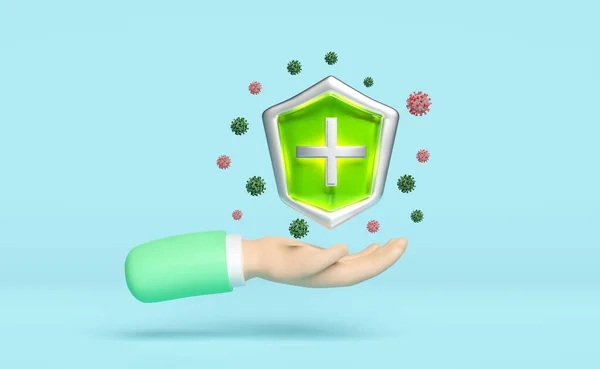 Bacteria Protection Icon Health Protection Hand Hold Green Shield Cross — Fotografia de Stock