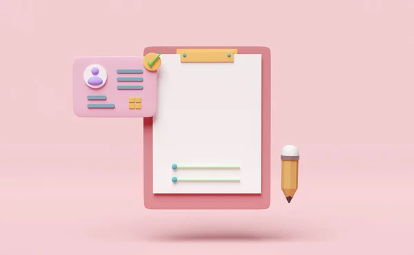 Card Checklist Paper Clipboard Pencil Isolated Pink Background Recruitment Staff — Zdjęcie stockowe