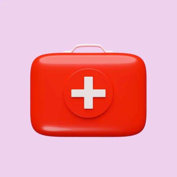 Red First Aid Kit Icon Isolated Pink Background Render Illustration — Stok fotoğraf