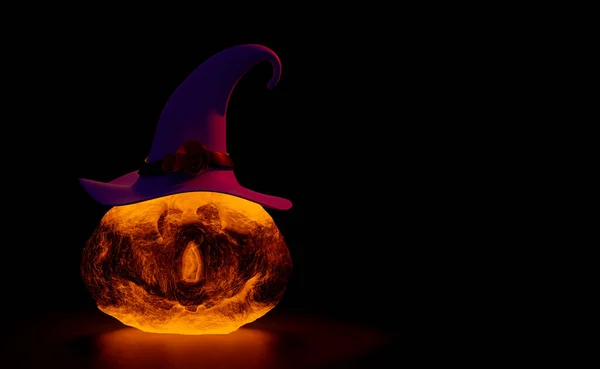 Halloween Гарбузова Вечірка Наляканим Джеком Лантерном Світло Свічки Гарбузі Фіолетовий — стокове фото