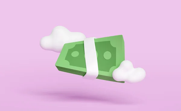 Banknote Stack Icon Cloud Isolated Pink Background Economic Movements Business — Φωτογραφία Αρχείου