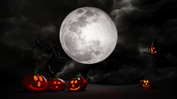 Halloween Pumpkin Holiday Party Full Moon Flying Bats Pumpkins Talk — Stock videók