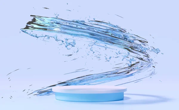Abstract Water Splash Transparent Blue Stage Podium Empty Geometric Cosmetic — Stockfoto