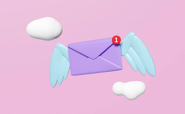 Flying Closed Envelope Wings Cloud Isolated Pink Background Notify Newsletter — 图库照片