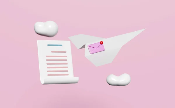 Paper Plane Flying Closed Envelope Wings Cloud Clipboard White Checklist — Stockfoto