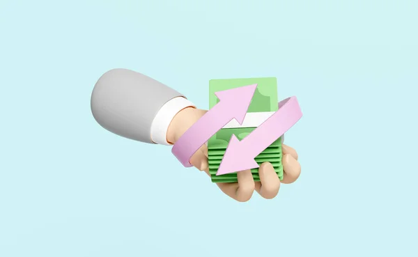 Cartoon Hands Holding Banknote Stack Icons Isolated Blue Background Quick — ストック写真