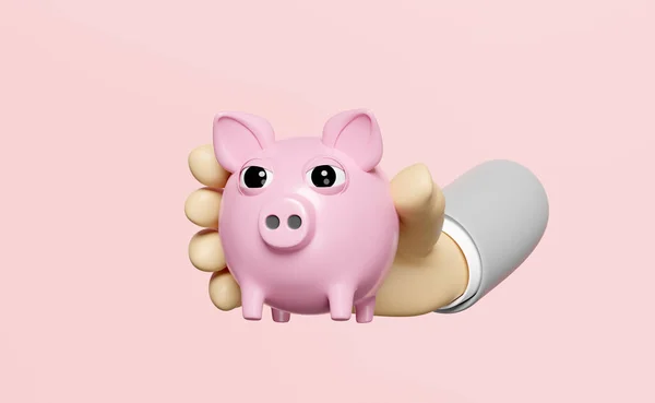 Businessman Hands Holding Pink Piggy Bank Isolated Pink Background Saving —  Fotos de Stock