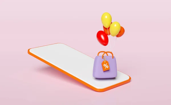 Orange Mobile Phone Smartphone Icon Balloon Shopping Paper Bags Isolated — Stock Fotó