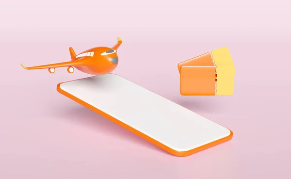 Airplane Ticket Booking Orange Smartphone Mobile Phone Summer Travel Service — Stockfoto