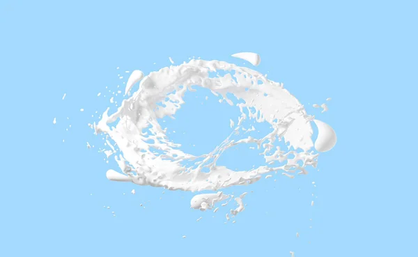 Milk Ripple Splash Isolated Blue Background Render Illustration — Photo