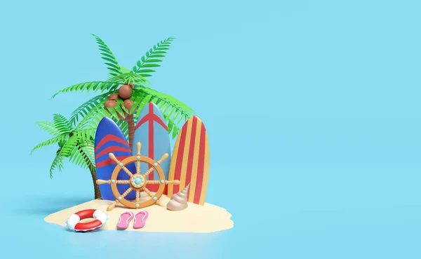 Summer Travel Helm Stern Wheel Suitcase Shellfish Palm Tree Lifebuoy —  Fotos de Stock