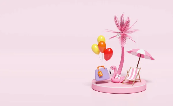 Beach Chair Balloon Flamingo Palm Tree Shopping Paper Bags Umbrella — Stockfoto