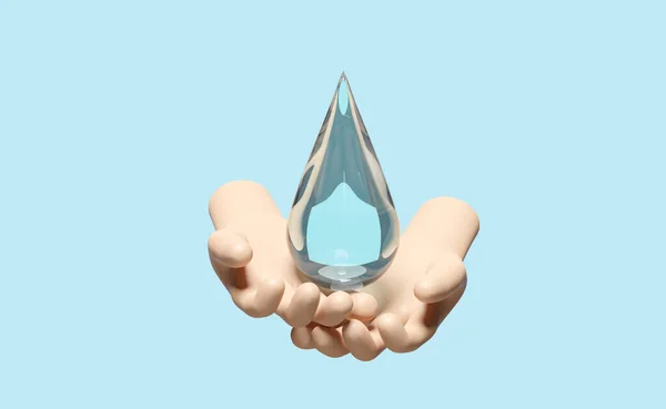 Two Hands Holding Water Drop Icon Isolated Blue Background World — ストック写真