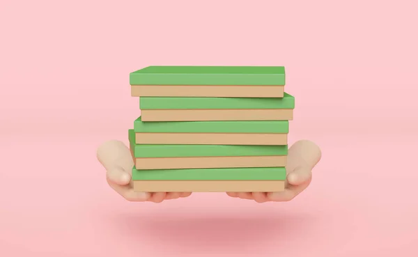 Hand Holding Green Pizza Box Stack Float Isolated Pink Background —  Fotos de Stock