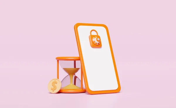 Orange Mobile Phone Smartphone Icon Money Dollar Coin Hourglass Padlock — Stockfoto