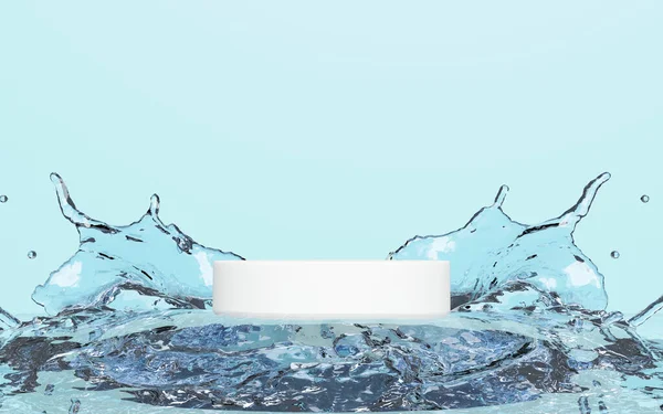 Water Splash Transparent Abstract White Stage Podium Empty Geometric Cosmetic — Stockfoto
