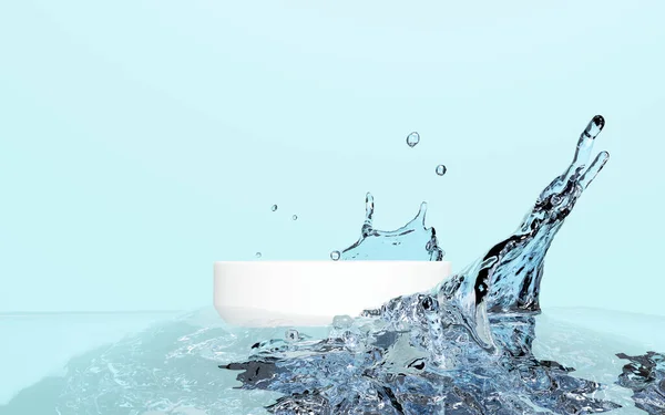 Абстрактний Прозорі Водяні Бризки Білим Сценічним Подіумом Порожній Геометричний Косметичний — стокове фото