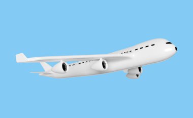 airplane 3d isolated on blue background. jet commercial airplane, plane travel concept, 3d render illustration, include clipping path