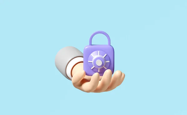 Businessman Hand Holding Padlock Key Icon Password Insecure Isolated Blue — Stockfoto